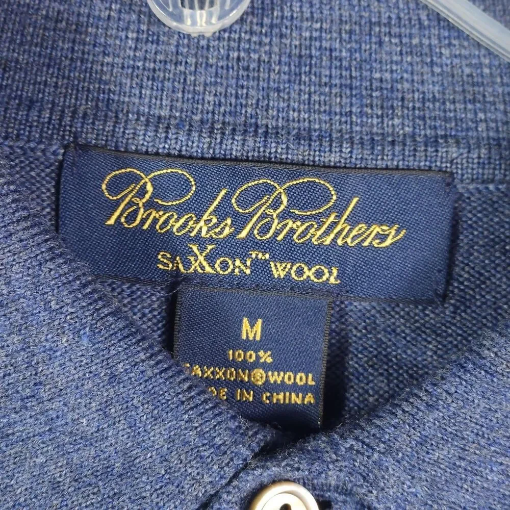 Brooks Brothers Polo Pullover Sweater Mens Medium Navy Saxxon Wool